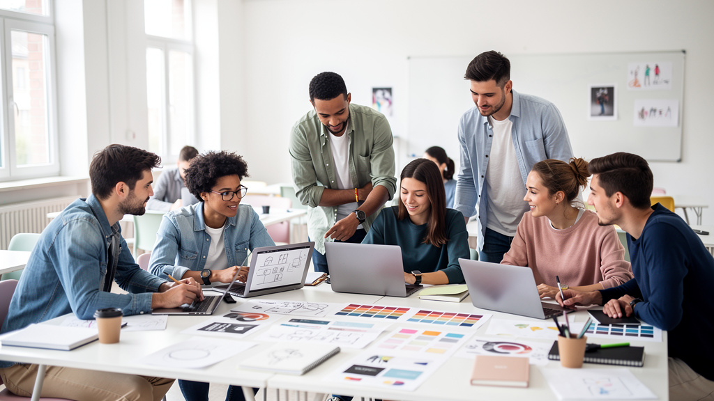 Groupe d'étudiants en atelier de création publicitaire à Sup de Pub