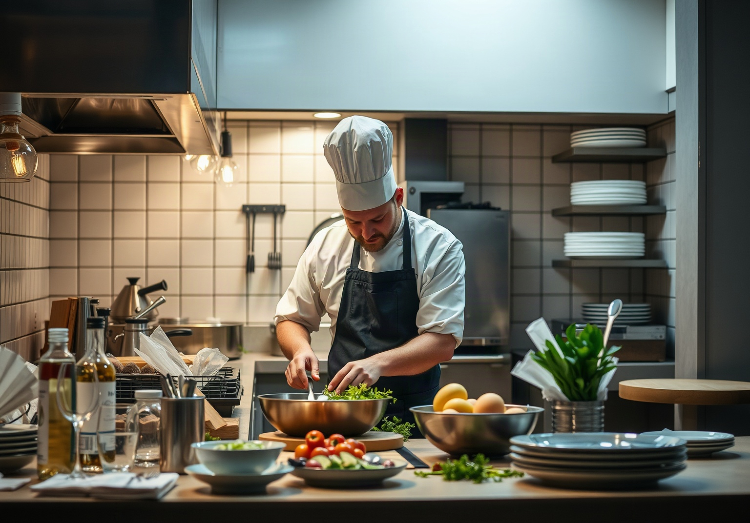 Cuisinier travaillant dans une cuisine de restaurant