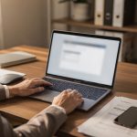 Entrepreneur préparant des devis et factures sur ordinateur