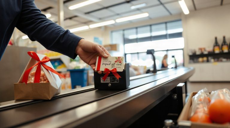 Paiement par carte cadeau en caisse de supermarché