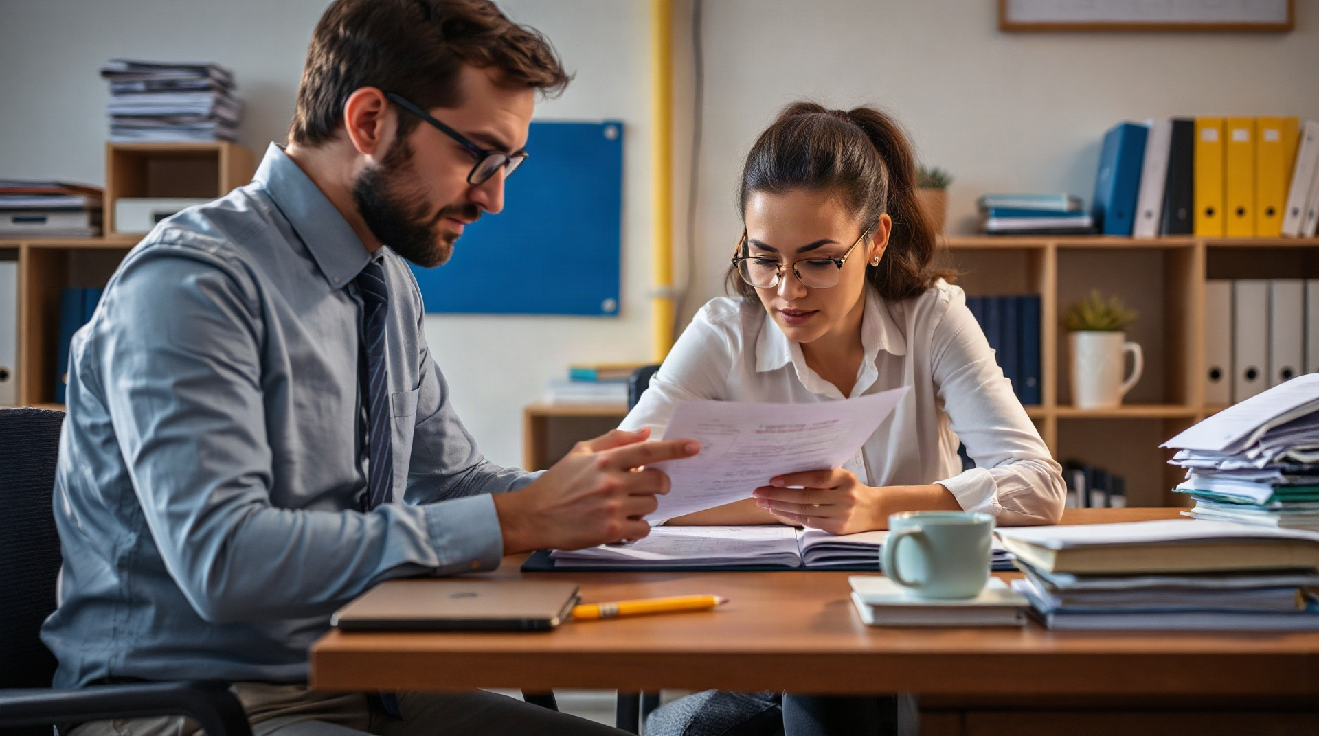 Personne consultant des formulaires administratifs sur un bureau