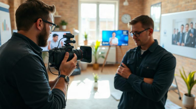 Créateur de contenu filmant une vidéo dans son studio